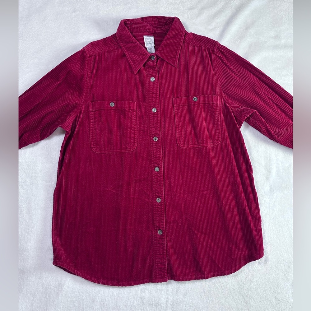 Roaman's Vibrant Red Corduroy Button Down Shirt 1x - Picture 3 of 13